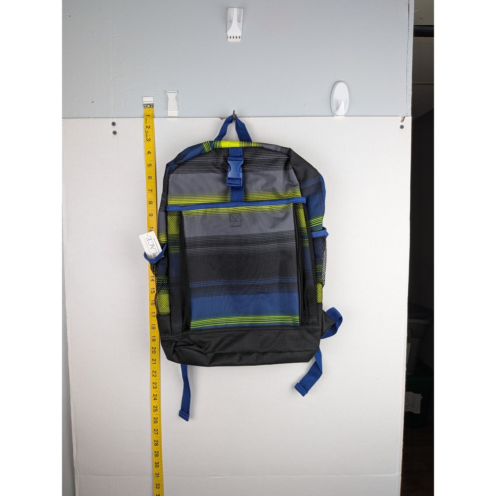 The Childrens Place Boys Striped Backpack Blue Grey Lime Green School Bag NWT